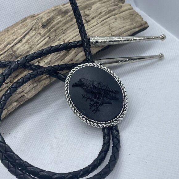 Steampunk Gothic Raven Black Crow Bolo Lariat Tie Y Necklace Southwest Valentine - Picture 4 of 14